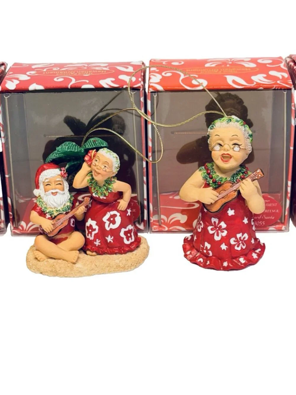 Island Heritage Hawaii Ornaments Lot of 6 Santa Mrs. Claus Slippers Aloha Shirt